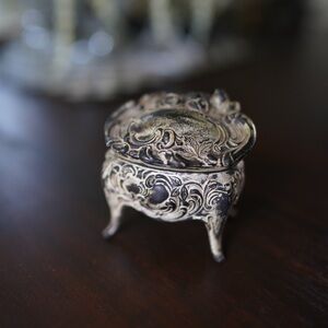 Vintage Art Nouveau Jewelry Casket, Elegant Hinged Footed Metal Trinket Box